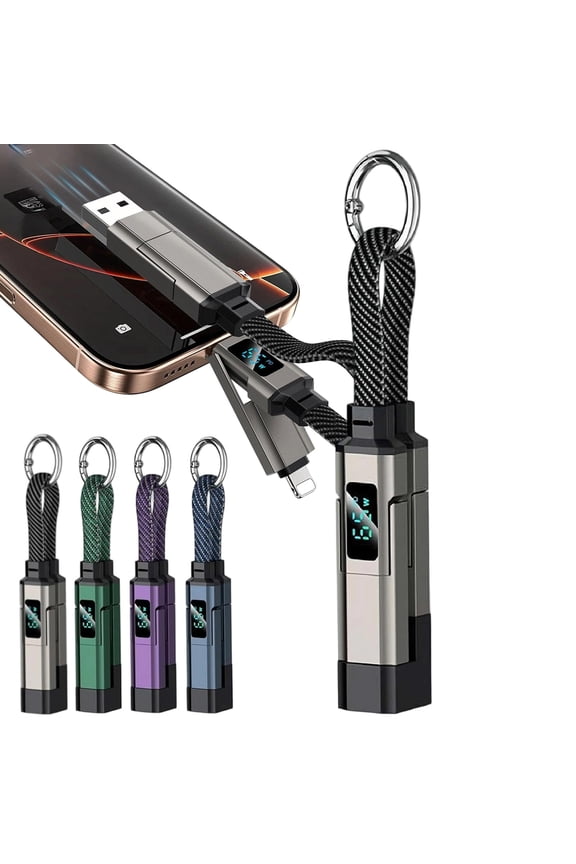 4-in-1 Smart Digital Display Keychain, 65W Multi Fast Charging Cord with LED Display for Phone, Tablet, Laptop