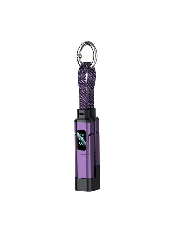 4-in-1 Smart Digital Display Keychain - 65W USB C Fast Charging Short Lanyard Cable with LED Display - Portable for Phone