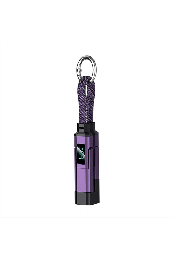 4-in-1 Smart Digital Display Keychain - 65W USB C Fast Charging Short Lanyard Cable with LED Display - Portable for Phone
