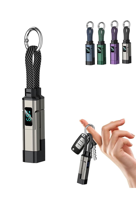 4-in-1 Smart Digital Display Keychain，Features An LED Display and Lanyard | 65W Fast Charging | Oxidation-Resistant | Durable & Reliable Connection