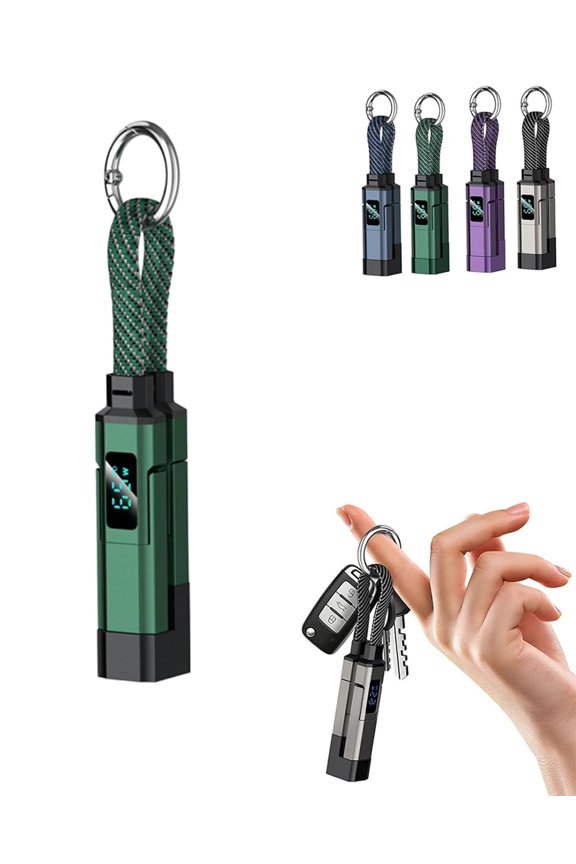 4-in-1 Smart Digital Display Keychain，Features An LED Display and Lanyard | 65W Fast Charging | Oxidation-Resistant | Durable & Reliable Connection