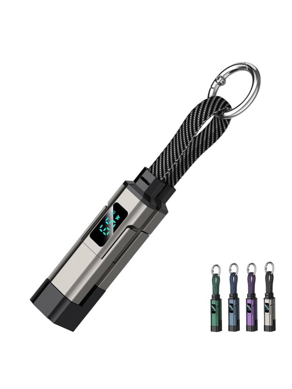 4-in-1 Smart Digital Display Keychain, LED Power Display, 65w USB C Fast Charging Short Cable for iPhone, USB C Devices, Tablets, Laptops