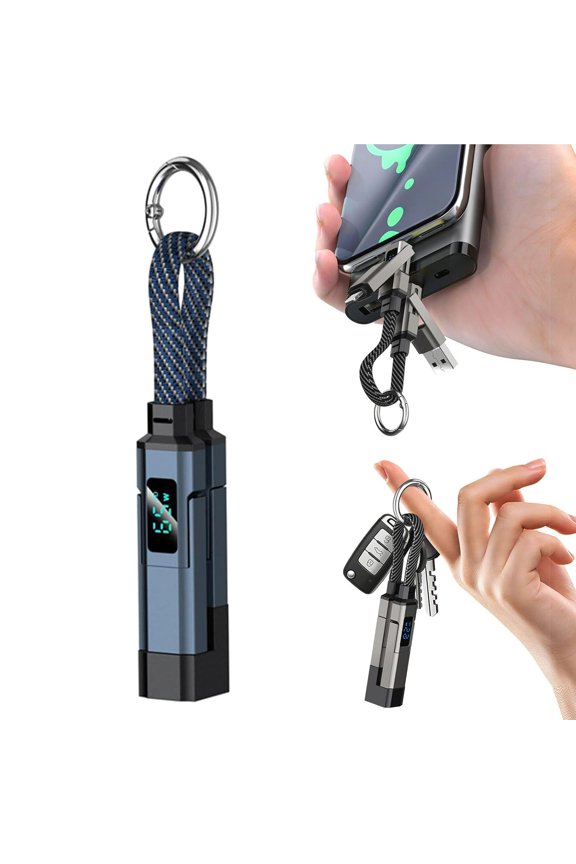 4-in-1 Smart Digital Display Keychain, Multi USB C to USB c Cable 240W Fast Charging Short Cable Keychain Portable Cord for Phone iPad