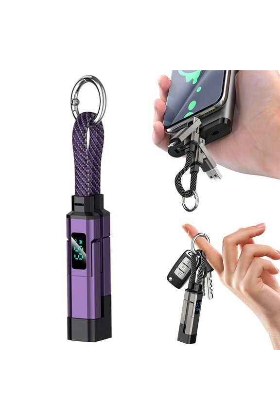 4-in-1 Smart Digital Display Keychain, Multi USB C to USB c Cable 240W Fast Charging Short Cable Keychain Portable Cord for Phone iPad