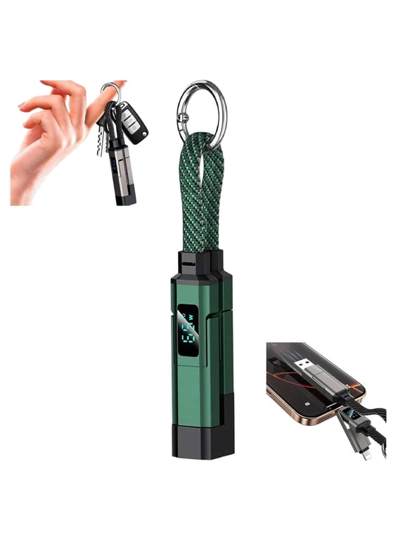 4-in-1 Smart Digital Display Keychain,Portable USB 65w Fast Charging Data Cord with Lanyard Led Display for Tablet & Laptop