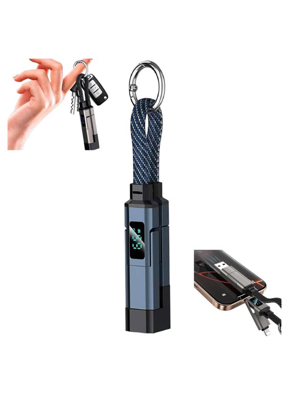4-in-1 Smart Digital Display Keychain,Portable USB 65w Fast Charging Data Cord with Lanyard Led Display for Tablet & Laptop