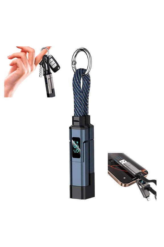 4-in-1 Smart Digital Display Keychain,Portable USB 65w Fast Charging Data Cord with Lanyard Led Display for Tablet & Laptop