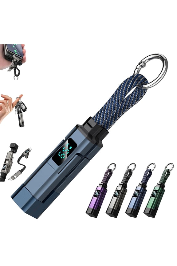 4-in-1 Smart Digital Display Keychain, USB C Keychain Charger Cable, Durable Braided Nylon Cable, Powerful Rapid Charging for Tablet, Laptop, Computer