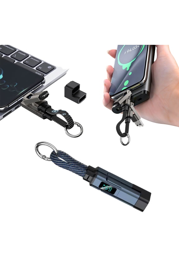 4-in-1 Smart Display Keychain Cable, Ultra-Portable Braided Nylon Charging Cable with Live Power Output Monitor