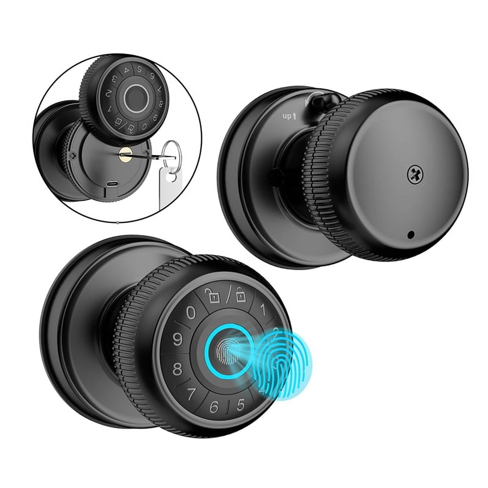 4-in-1 Smart Door Knob, Fingerprint Door with App Control, Smart Fingerprint Door Lock with Keypad, for Home,Office