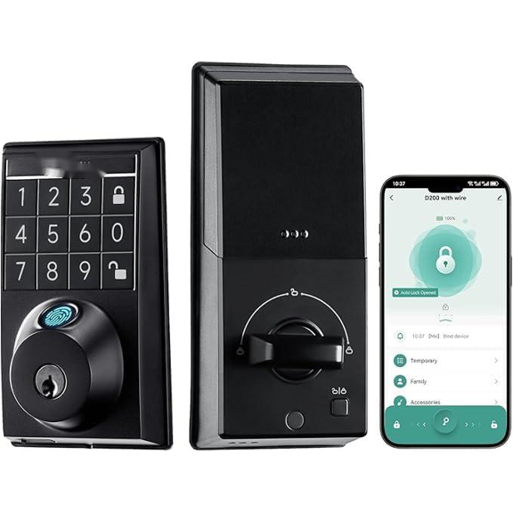 4-in-1 Smart Door Lock with APP Control, Fingerprint Door Locks with Keypad Deadbolt, Keyless Entry Door Lock with Auto-Locking, 16-Month Battery Life Deadbolt Lock, Easy Installation$$