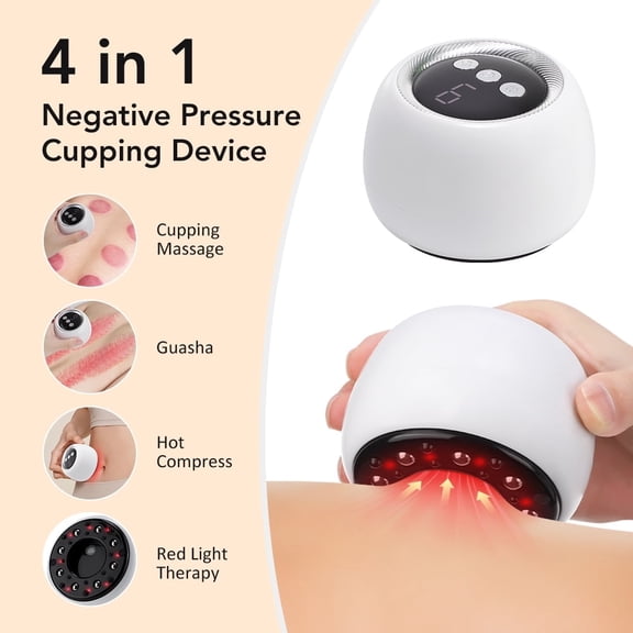 4-in-1 Smart Dynamic Cupping Set  9-Level Electric Cupping Kit for Back, Neck, Legs & Muscle Relaxation  Portable Rechargeable Massager (White)
