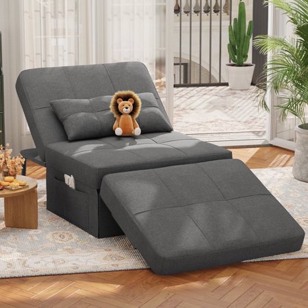 4 in 1 Sofa Bed, Sleeper Chair Bed Convertible Chair with Adjustable Backrest, Dark Grey