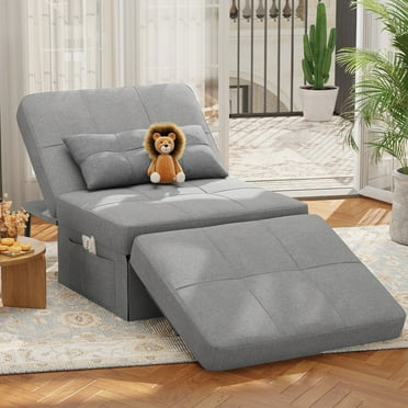 4 in 1 Sofa Bed, Sleeper Chair Bed Convertible Chair with Adjustable Backrest, Light Grey
