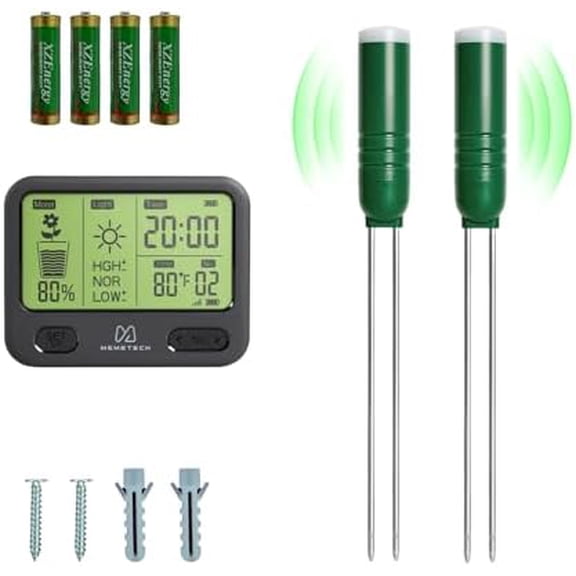 4-in-1 Soil Meter for Plants, Wireless Remote Monitor for Temperature Moisture Light Timing in One Board, Use for Garden Pot Turf lawns Farms greenhouses1 Meter and 2 Sensior, Black$$Garden &