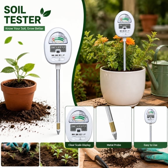 4-in-1 Soil Moisture Meter Digital PH Meter/Soil Moisture/Plant Temperature/Sunlight Intensity, Backlight LCD Display, Soil Test Meter for Garden, Lawn, Plant Care, Farm and Indoor Outdoor Plants