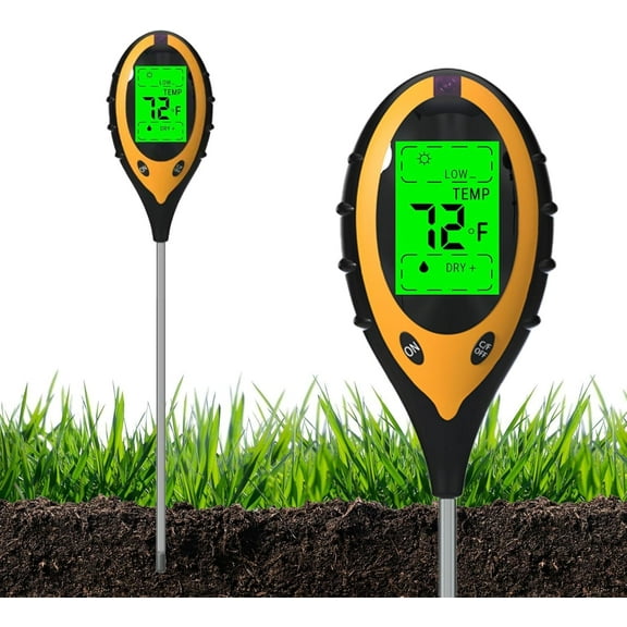 4-in-1 Soil Moisture Meter, Digital Soil Tester with Stainless Steel Probe for Moisture, Light & Temperature, Plant Watering Indicator for Garden, Lawn, Indoor Outdoor1 * 9V Battery Needed