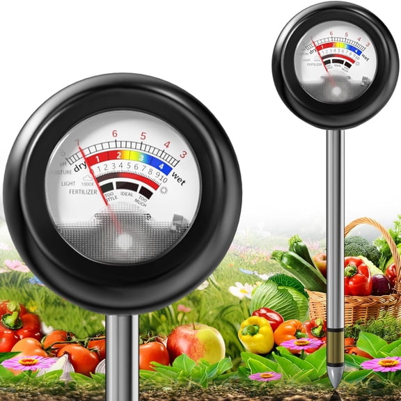 4-in-1 Soil Tester, Battery Free Plant Mo ture Meter with PH/Mo ture/Light Test/Fertilizer, Soil PH Meter for Garden, Lawn, Potted Plants, Farm (90 Rotation)