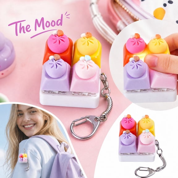 4 in 1 Sound Keyboard Fidget Toy Mini Clicky ASMR Keychain with LED Light Stress Relief Anxiety Aid for Adults Office Work Travel