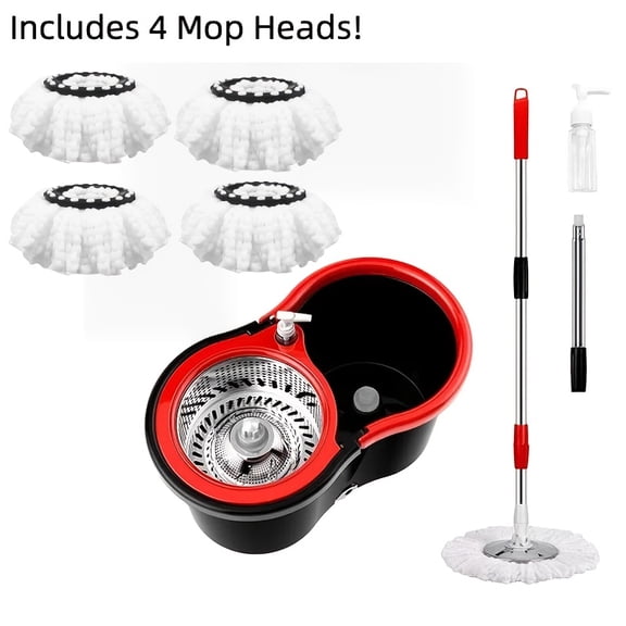 4-in-1 Spin Mop and Bucket Set - 360 Spin Mop System with 4 Microfiber Heads | Complete Floor Cleaning Kit for All Rooms | Modern Mop Design