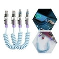 thumbnail image 1 of 4 in 1 Spring Fast Charging Cable, 240W USB-C PD Multi Fast Charging, 1.2m/5ft Coiled Retractable Cable, Blue, 1 of 9