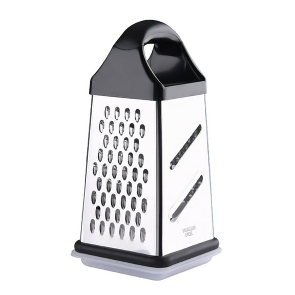 Black 4-in-1 Stainless Steel Box Grater - Rotary Handheld Cheese Grater with 4 Blades for Shredding, Slicing, Grating Vegetables, Dishwasher Safe