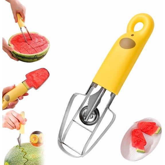 4-in-1 Stainless Steel Fruit Prep Set, Multifunctional Watermelon Slicer, Scooper, Carving Tool & Fruit Pop Mold, Portable Home & Outdoor Kitchen Gadget