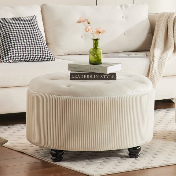 4-in-1 Storage Ottoman with Hidden Compartment, No Assembly Required. 29-Inch Multifunctional Footrest, Coffee Table & Seat, Holds 300lbs, 26 Gallon Capacity.