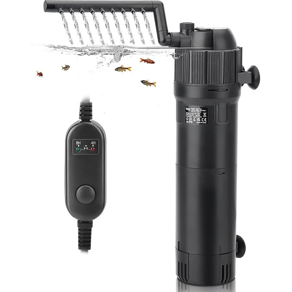 4-in-1 Submersible U-V Filter Pump, Internal  Water  with Timer, 210GPH 8W Adjustable Fish Tank Filter, Increase  for 40-80 Gallon Aquarium Tank