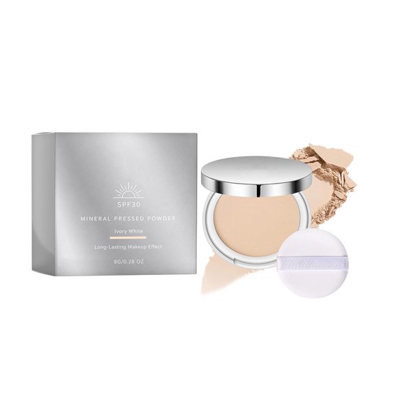 4-in-1 Sunscreen Powder Foundation SPF30, Concealer Setting Powder, Matte Oil Control, Ivory Shade 8g