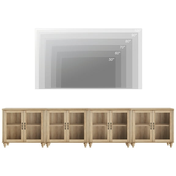 4-in-1 TV Stand, Wood Console Table Storage Cabinet for Living Room, Kitchen Sideboard Buffet Cabinet With Glass Door for Dining Room, Oak