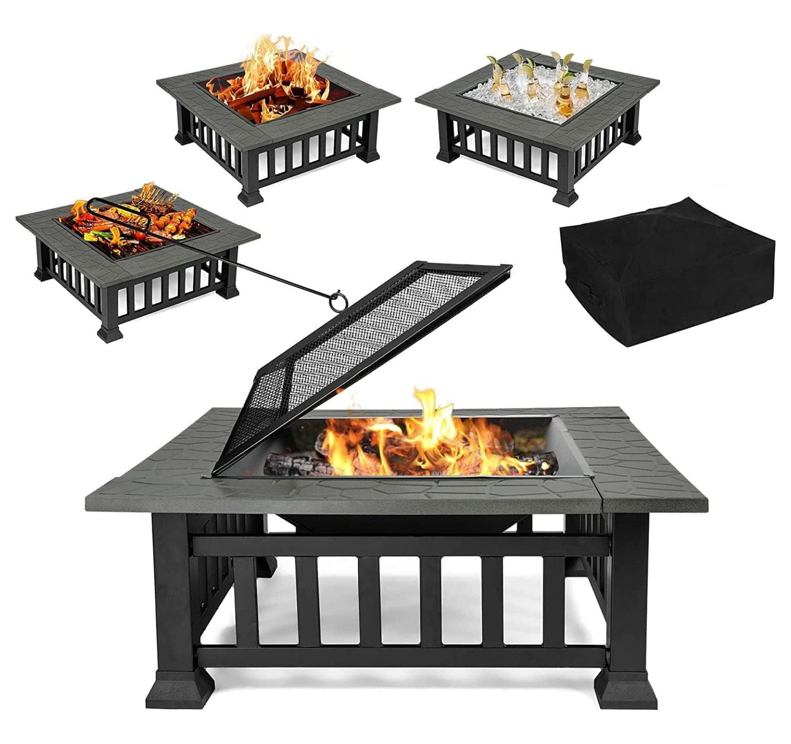 4in1 Table for Outside, 32'' Grill Outdoor Wood Burning with Fire