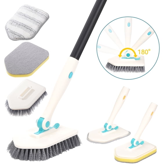 YEERSWAG Shower Cleaner Brush with 50" Extenable Handle Tub Scrubber Shower Brush with 180° Rotating & Locking Head,3 Replacement Brush Heads.
