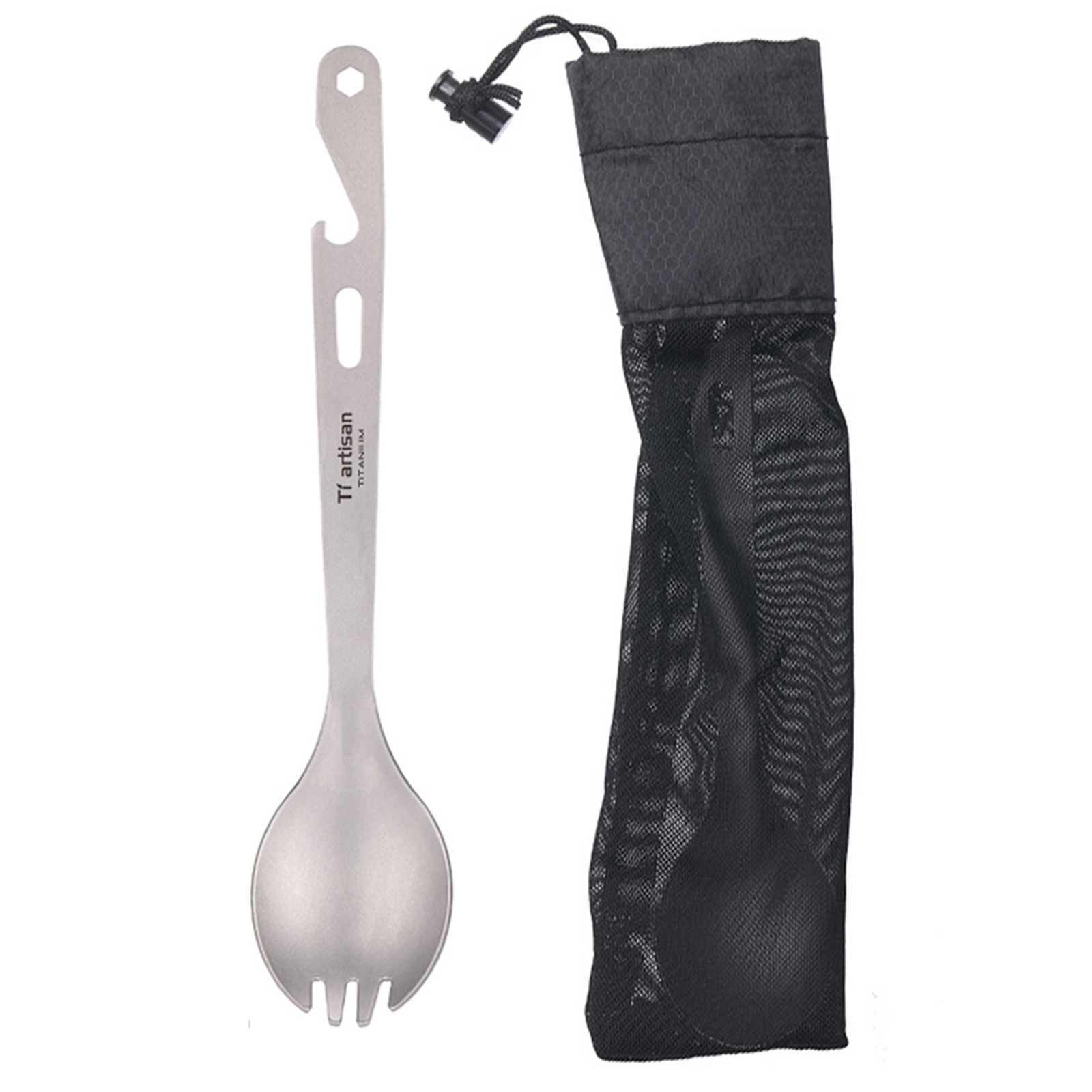 4in1 Titanium Spork Fork Spoon Fork Bottle Opener Wrench Utensil Long Handle