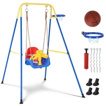 4 in 1 Toddler Swing Set Outdoor with Basketball Hoop, Multi-Functional Kids Swing Sets for Backyard, Indoor Baby Swing for Aged 6-72 Months