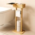 thumbnail image 1 of 4-in-1 Toilet Paper Holder Stand with Storage Shelf Box, 360° Rotating Bamboo Free Standing Toilet Tissue Roll, Toilet Wipes Dispenser Organizer Desktop for Bathroom Decor (Patented), 1 of 7