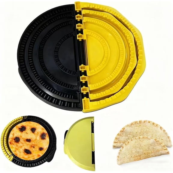 4-in-1 Tortilla Sealer & Crimper, Adjustable Size for 6"-10" Crust, Detachable Shark Tooth Design, BPA-Free, Dishwasher Safe - Makes Sealed Quesadillas, Tacos, Burritos, Dumplings (Yellow & Black)
