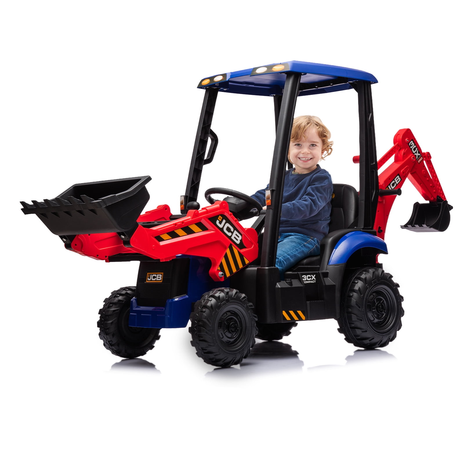 4-in-1 Transformable JCB Ride-on Excavator for Kids, 12v Remote Control Toy with Front Loader & Digger Functions,Kids Outdoor Toy Car, Engineering Truck