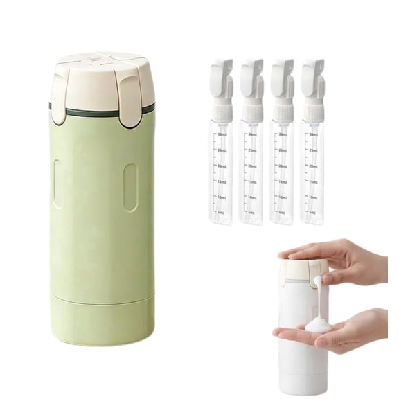 4-in-1 Travel Dispenser Bottle with Scale and Label, 4 Pack 30ml Refillable Leak Proof Transparent Toiletry Containers for Shampoo Lotion Conditioner Cream, Green