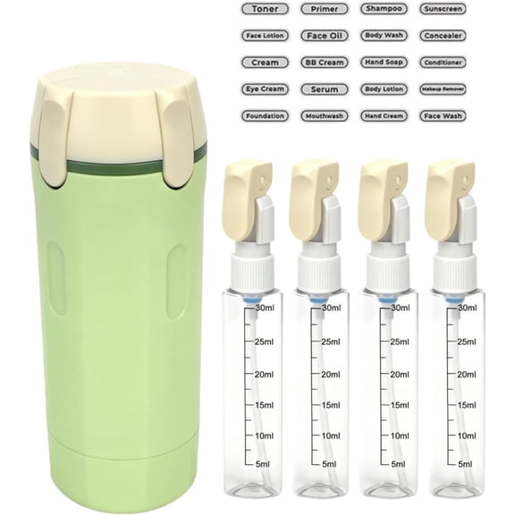 4-in-1 Travel Dispenser Bottles, 2026 NEW Refillable Leak-Proof Toiletry Containers for Shampoo, Conditioner, Lotion & Skincare, 120ml Portable Travel Set(GREEN)