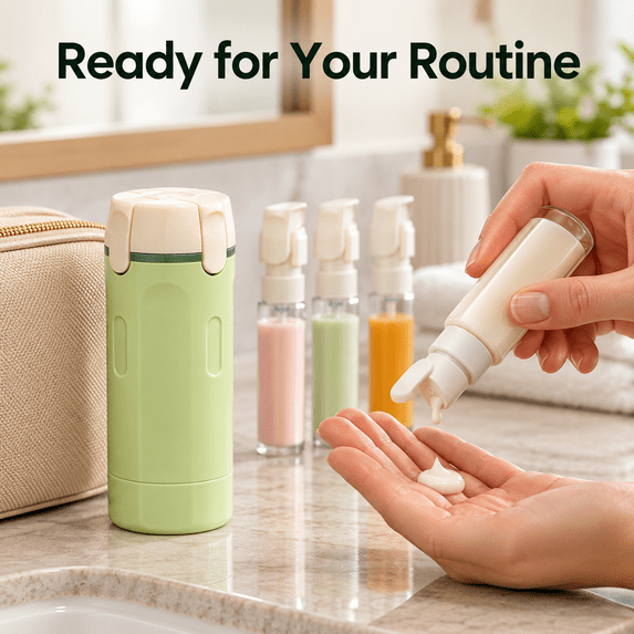 4-in-1 Travel Dispenser Bottles, Leak-Proof BPA-Free Refillable with Flip Cap & Scale Mark Portable for Shampoo Lotion Cosmetics Toiletry Travel Bathroom Storage, Green