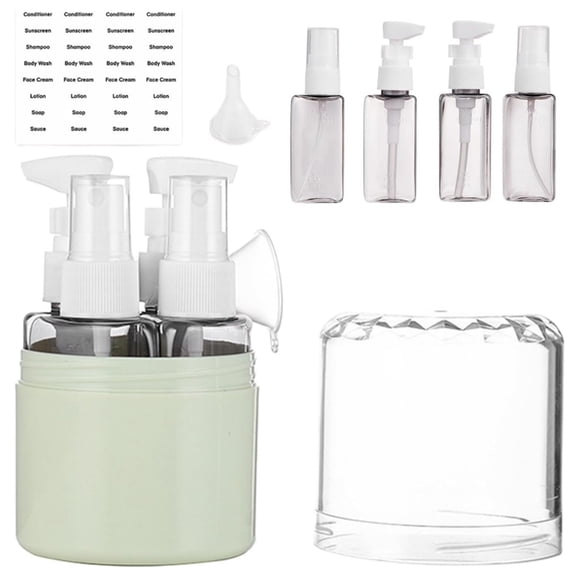 4-in-1 Travel Dispenser for Filling, Boriyuan 50ml Travel Bottles with Funnel Labels, Refillable Dispenser Set for Shampoo Lotion Conditioner, Portable Containers for Vacation Business Travel (Green)