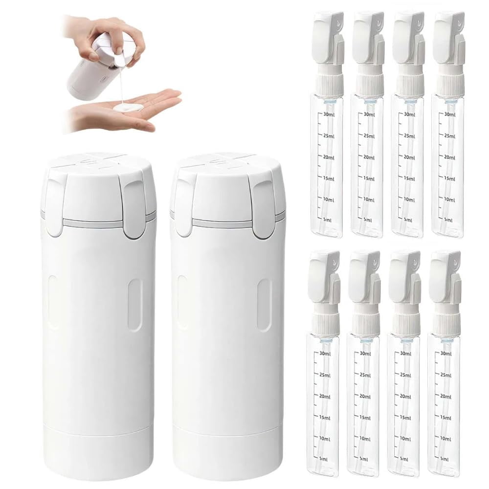 4-in-1 Travel Dispenser Set – 4PCS 30ML Refillable Portable Containers with Leak Proof Design for Travel Organization and Storage, Compact Lightweight Design White/Green