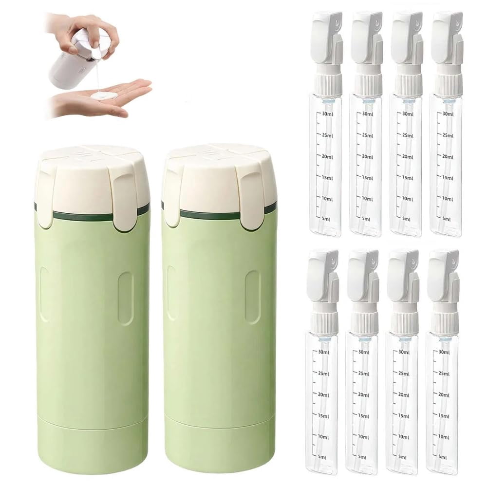 4-in-1 Travel Dispenser Set – 4PCS 30ML Refillable Portable Containers with Leak Proof Design for Travel Organization and Storage, Compact Lightweight Design White/Green