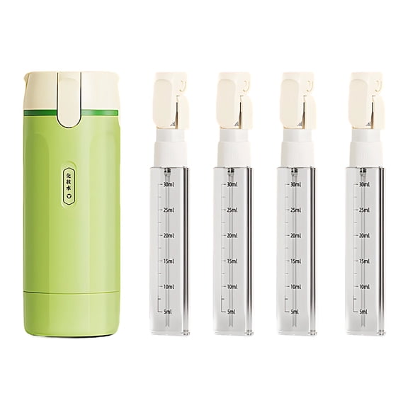 4-in-1 Travel Dispenser Set, Matcha Green Portable Toiletry Containers with Four 1 fl oz / 30 mL Individual Leakproof Push-Down Pump Vials, for Shampoo, Lotion, and Skincare