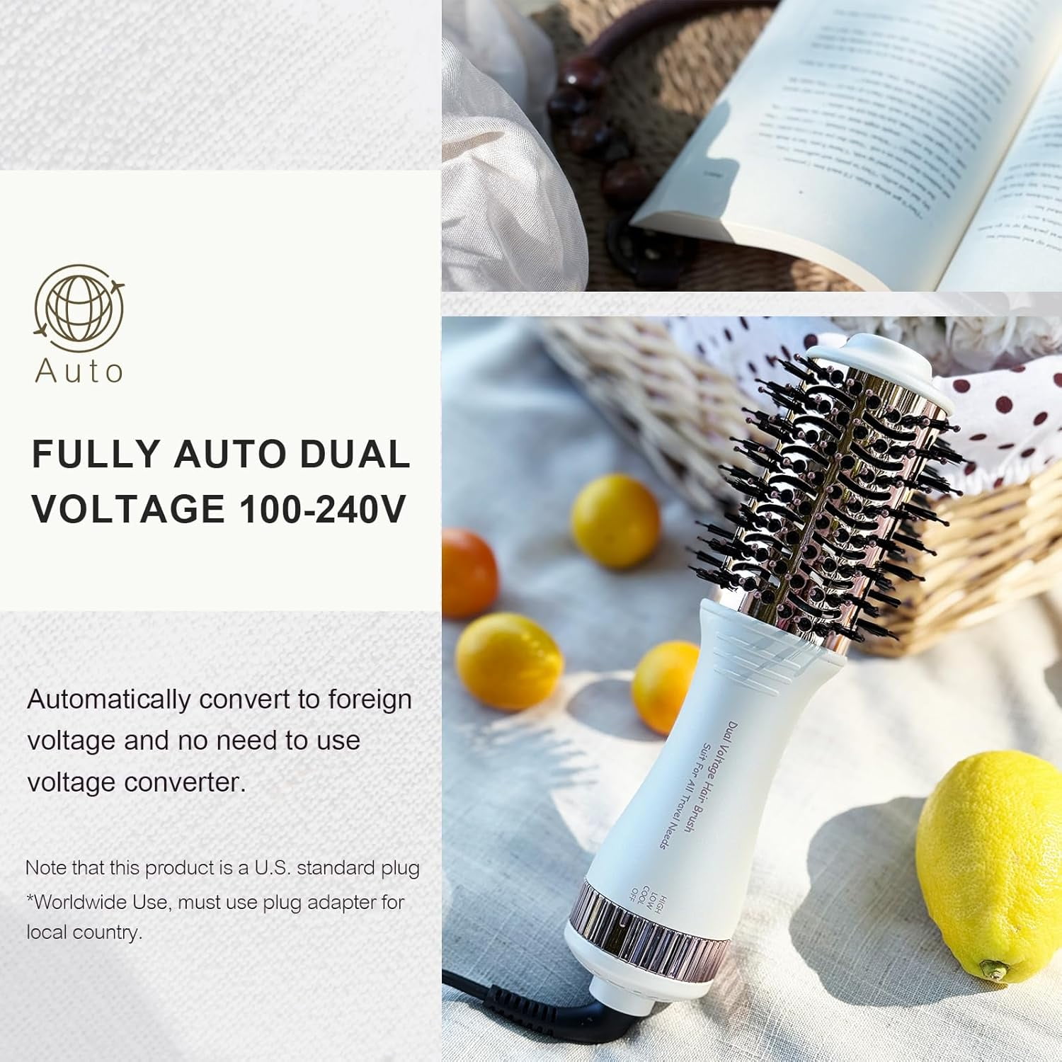 4-in-1 Travel Dual Voltage Hair Dryer Brush Blow Dryer Brush Portable ...