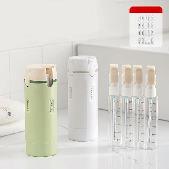 4-in-1 Travel Shampoo Bottle | Portable Refillable Toiletry Dispenser | Leak-Proof, UV-Resistant, Press Pump | Holds Shampoo, Conditioner, Body Wash, Lotion | Space-Saving Cosmetic Storage, Compact