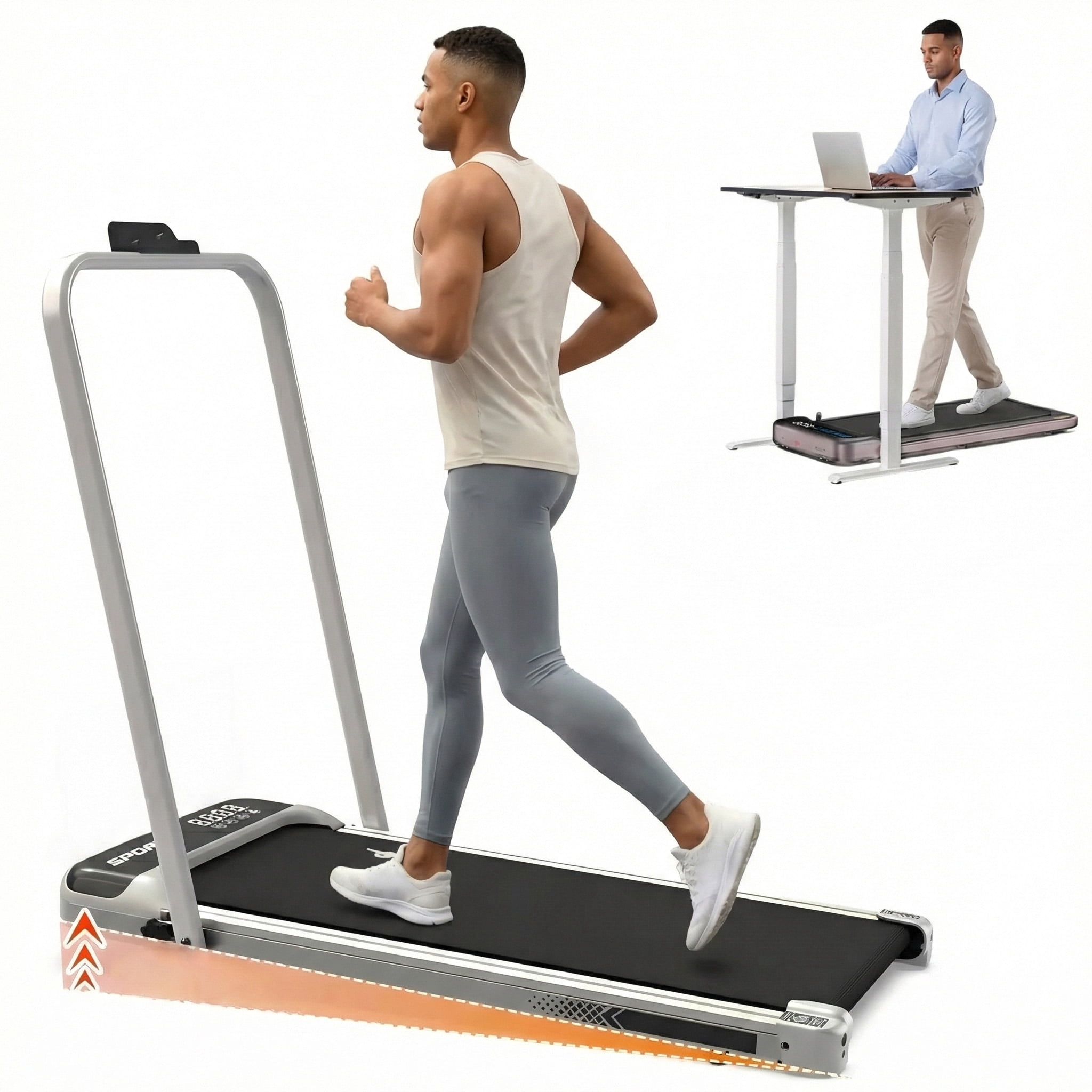 4 in 1 Treadmill Under Desk 0.6-5.0 MPH Foldable Walking Pad, Incline Knee Friendly LED Quiet Portable Treadmill For Home Office, Silver