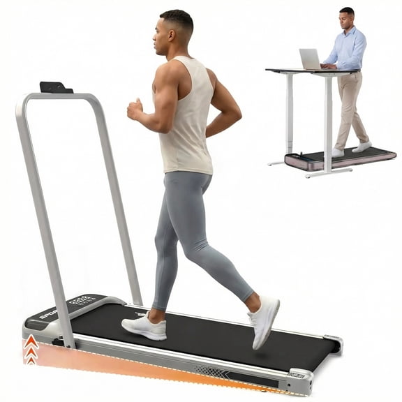 4 in 1 Treadmill Under Desk 0.6-5.0 MPH Foldable Walking Pad, Incline Knee Friendly LED Quiet Portable Treadmill For Home Office, Silver
