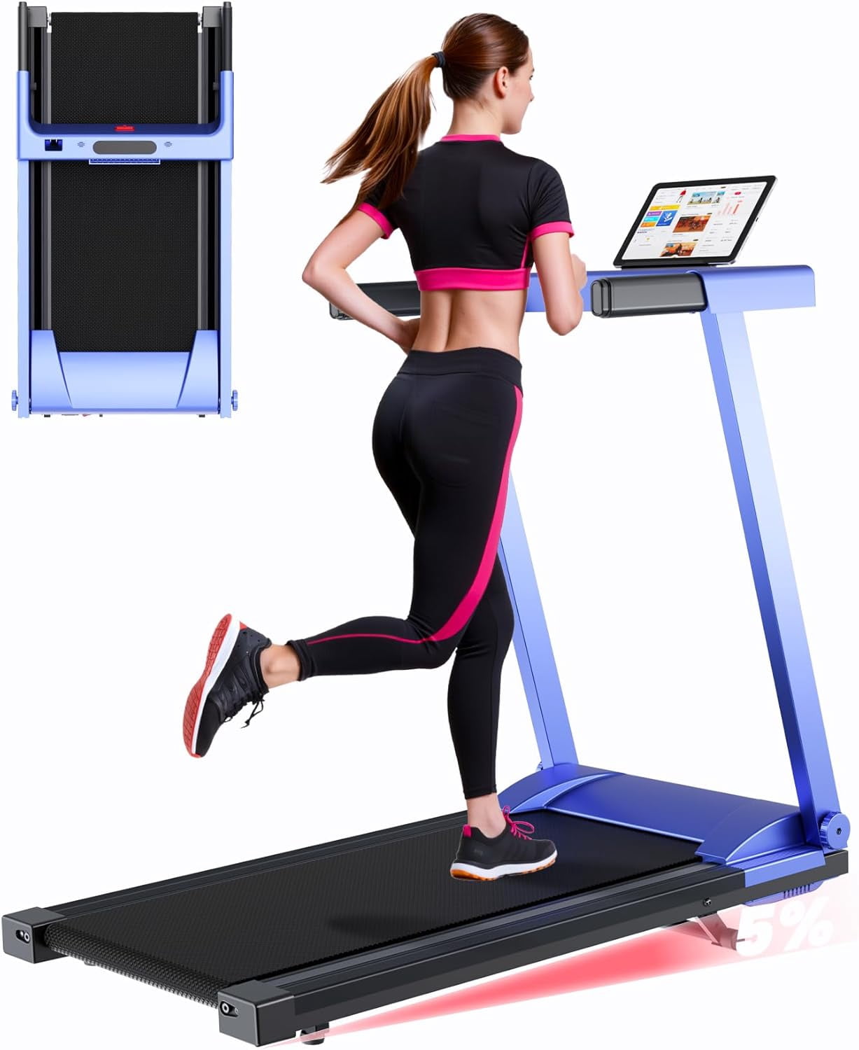 4-in-1 Treadmills for Home with Incline and Handles, Foldable Treadmill for Home Small Spaces, 300 LBS Capacity 3.0 HP 7.5 MPH Folding Running Treadmill with Smart App